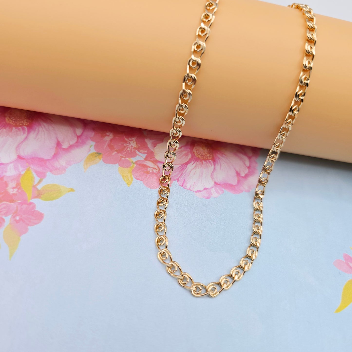 Glossy Rose Gold Heart Link Chain Necklace, 23.6 Inch Romantic Style, XPNL0090 (2009-10)