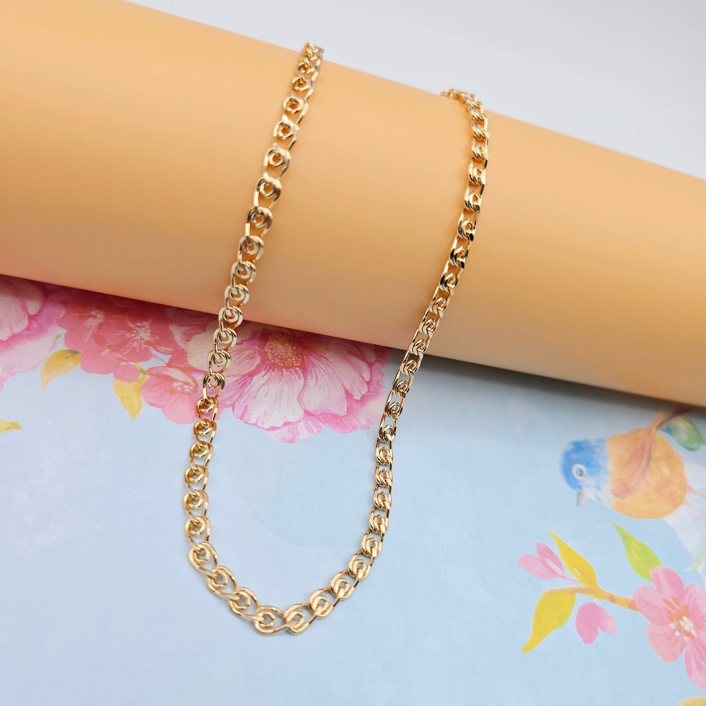 Glossy Rose Gold Heart Link Chain Necklace, 23.6 Inch Romantic Style, XPNL0090 (2009-10)