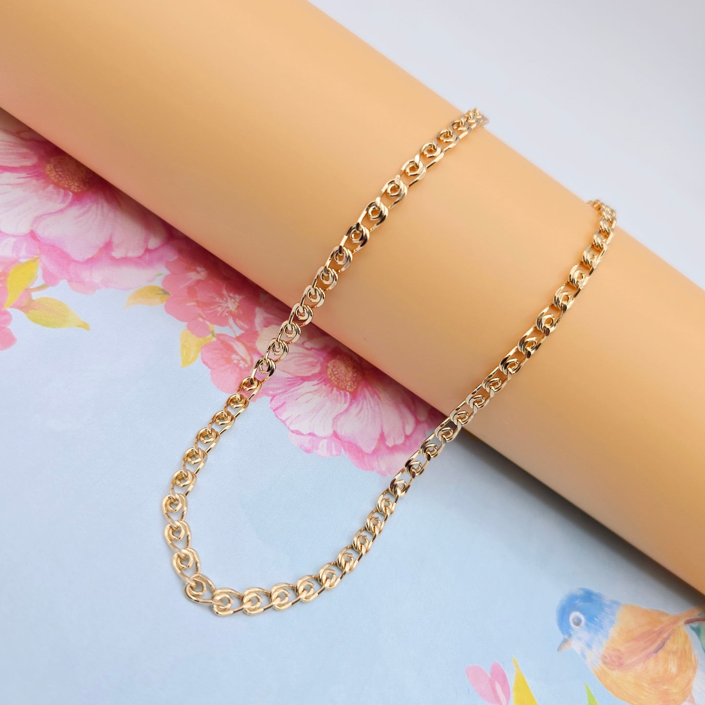 Glossy Rose Gold Heart Link Chain Necklace, 23.6 Inch Romantic Style, XPNL0090 (2009-10)