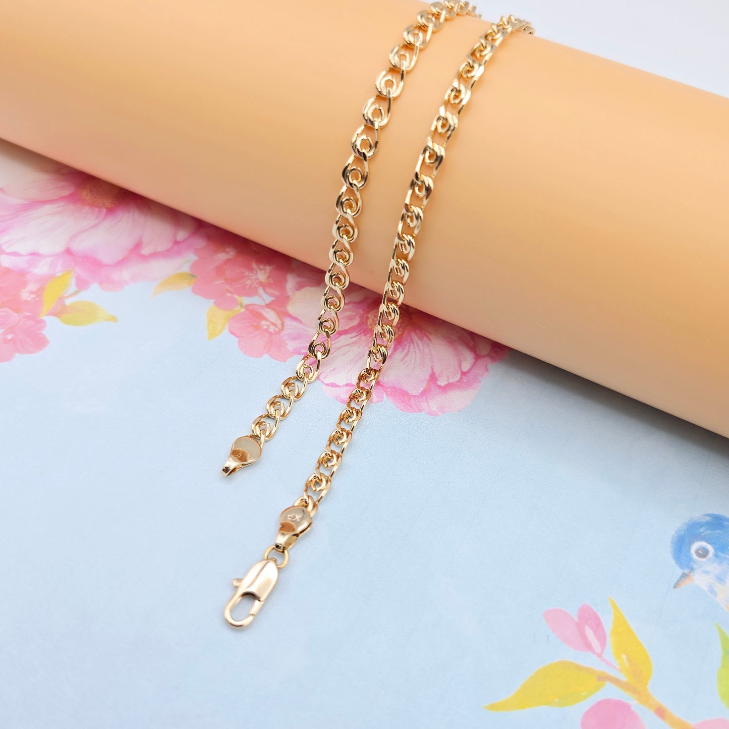 Glossy Rose Gold Heart Link Chain Necklace, 23.6 Inch Romantic Style, XPNL0090 (2009-10)