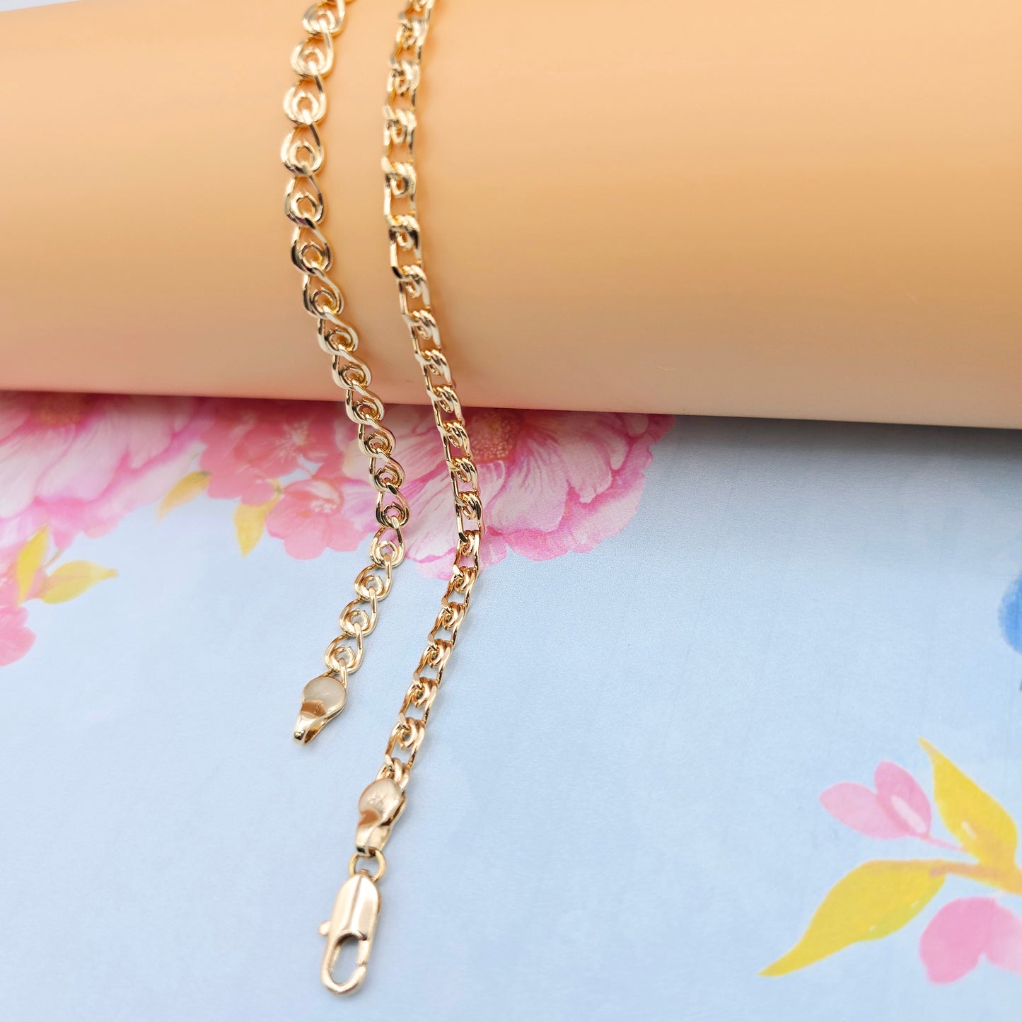 Glossy Rose Gold Heart Link Chain Necklace, 23.6 Inch Romantic Style, XPNL0090 (2009-10)