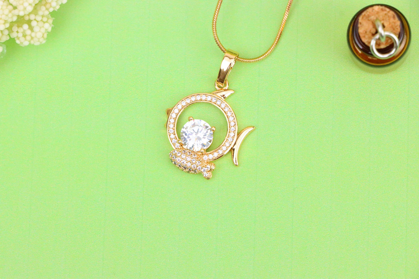 Rose Gold Pisces Pendant with CZ Accents in Zodiac Fish Design, XPPT1550 (2143-2)