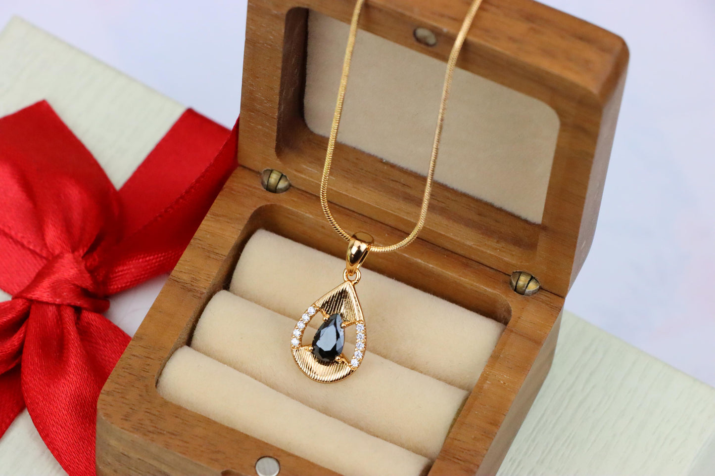 Teardrop Black Pendant with Gold Finish and Sparkling Accents, XPPT1691 (2164-4)