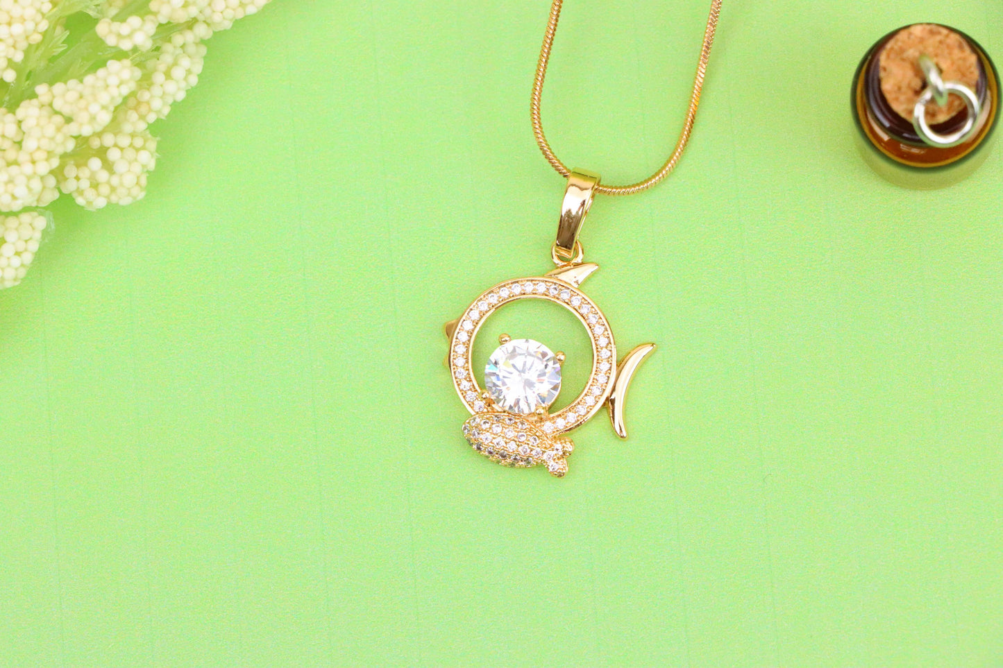 Rose Gold Pisces Pendant with CZ Accents in Zodiac Fish Design, XPPT1550 (2143-2)