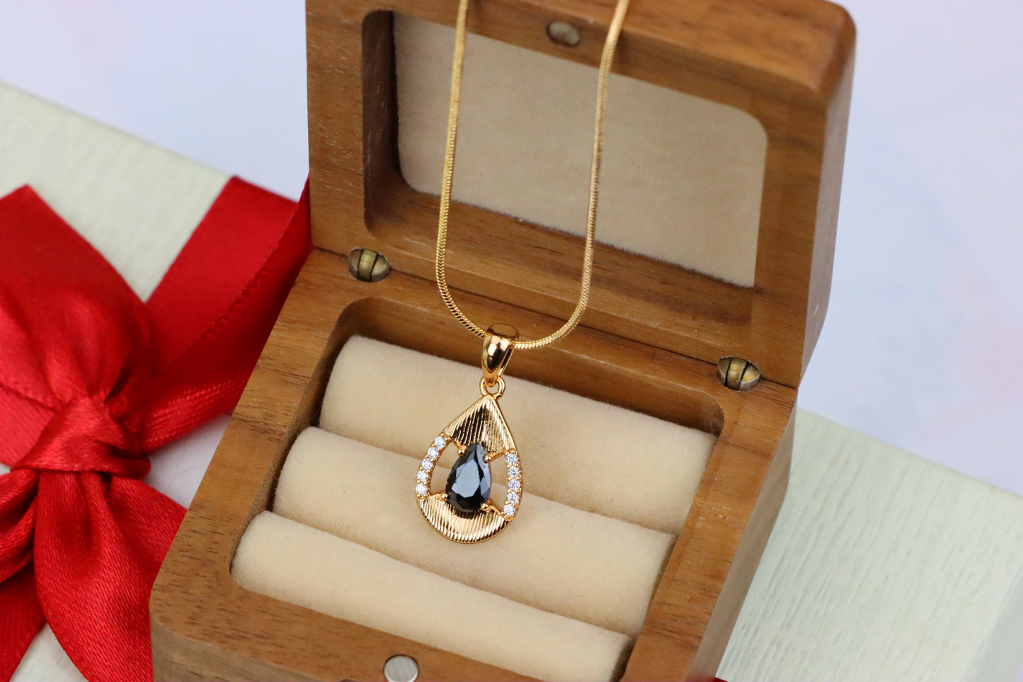 Teardrop Black Pendant with Gold Finish and Sparkling Accents, XPPT1691 (2164-4)