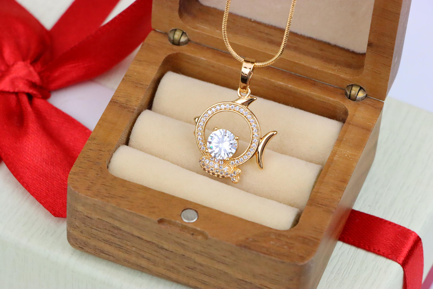 Rose Gold Pisces Pendant with CZ Accents in Zodiac Fish Design, XPPT1550 (2143-2)