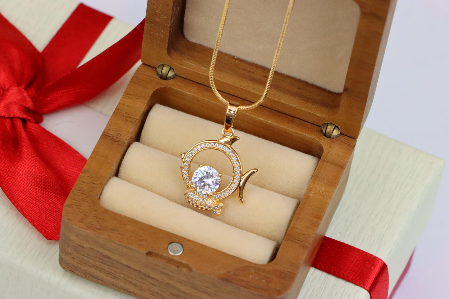 Rose Gold Pisces Pendant with CZ Accents in Zodiac Fish Design, XPPT1550 (2143-2)
