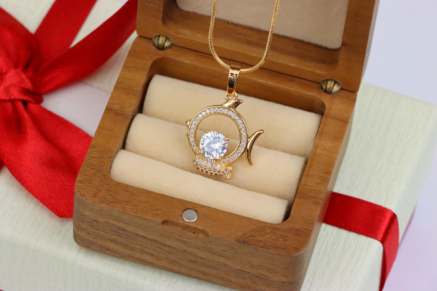 Rose Gold Pisces Pendant with CZ Accents in Zodiac Fish Design, XPPT1550 (2143-2)