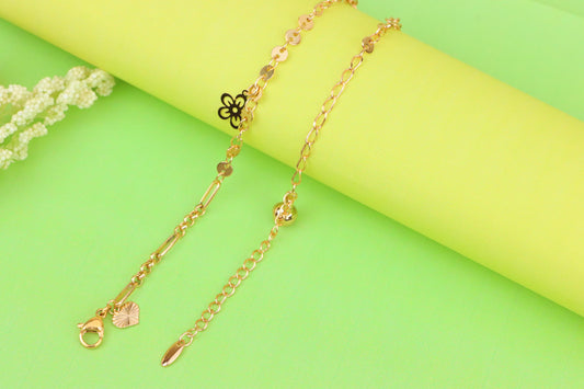 Rose Gold Anklet with Flower & Peace Charms, XPAL1171 (2117-10)