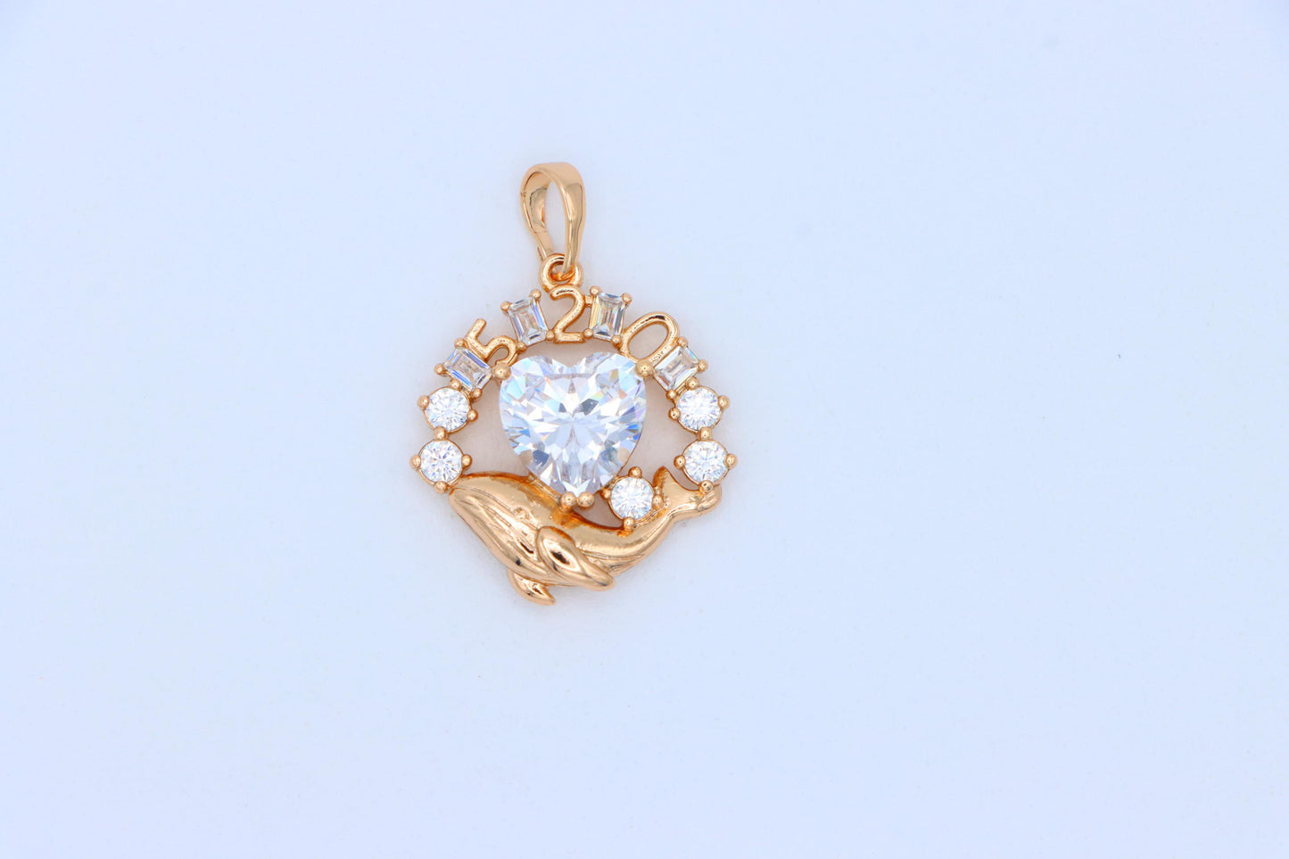 Rose Gold Dolphin Pendant with Heart CZ & Number Detail, XPPT1551 (2143-3)
