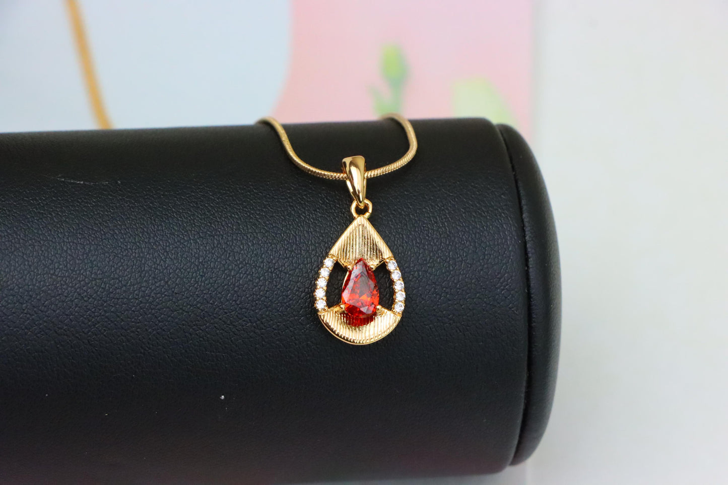 Teardrop Red Pendant with Crystals and Gold Plated Finish, XPPT1692 (2164-4)