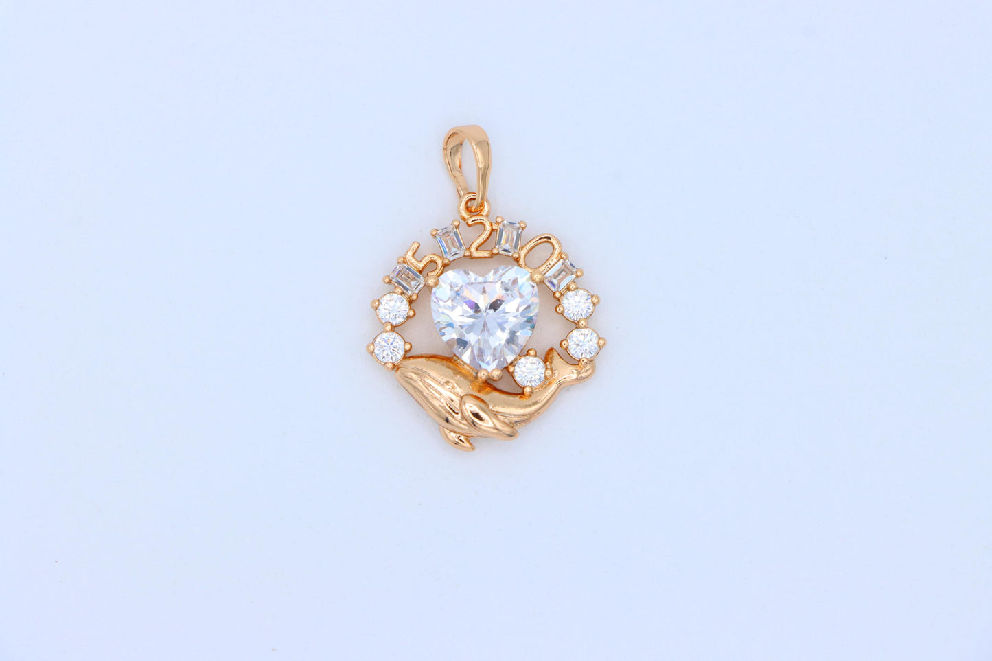 Rose Gold Dolphin Pendant with Heart CZ & Number Detail, XPPT1551 (2143-3)