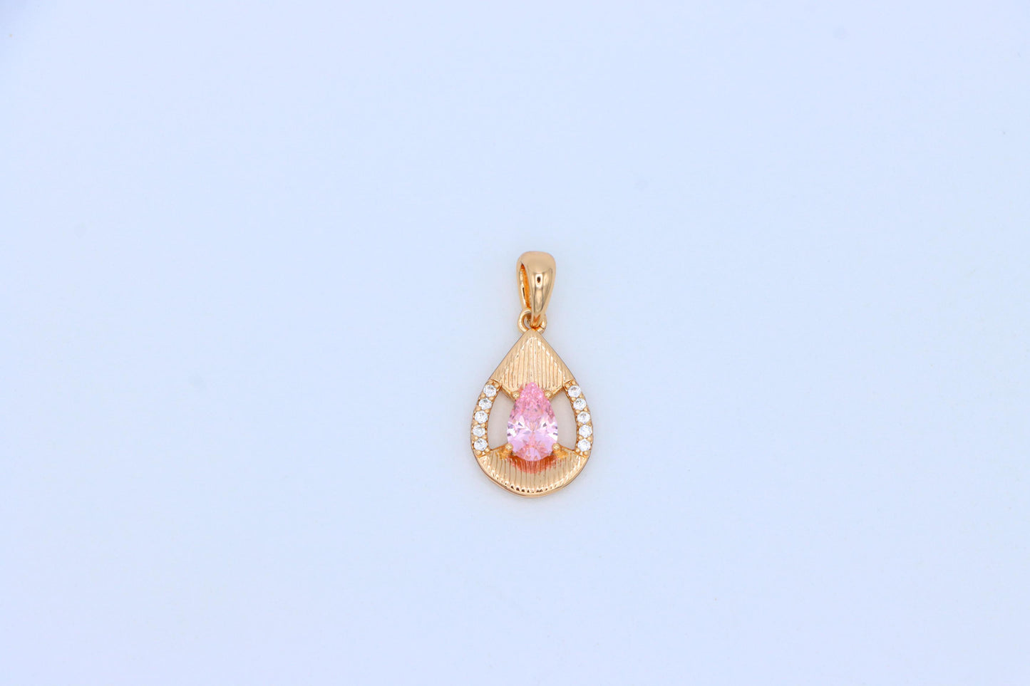 Teardrop Pink Pendant with Sparkling Crystals in Gold Plated Setting, XPPT1693 (2164-4)