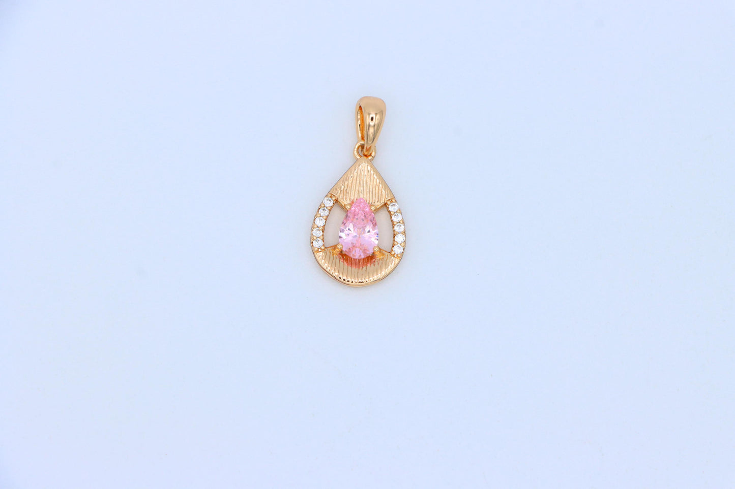 Teardrop Pink Pendant with Sparkling Crystals in Gold Plated Setting, XPPT1693 (2164-4)