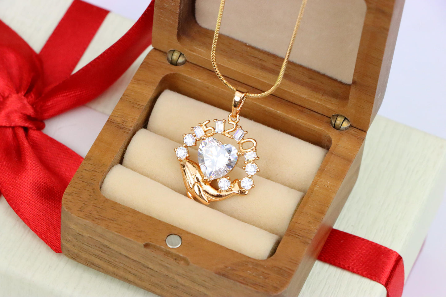 Rose Gold Dolphin Pendant with Heart CZ & Number Detail, XPPT1551 (2143-3)