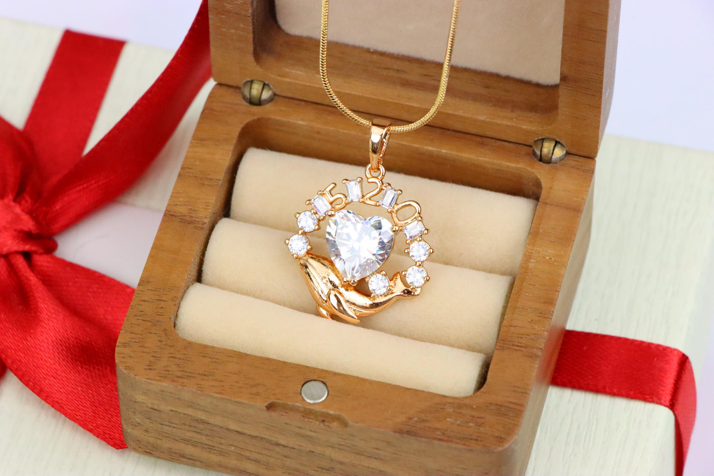 Rose Gold Dolphin Pendant with Heart CZ & Number Detail, XPPT1551 (2143-3)