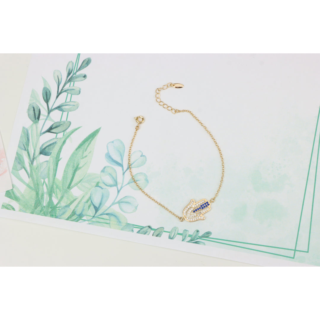 Elegant Hamsa Hand Charm Rose Gold Bracelet with Blue Accents, XPBL0852 (2086-1)
