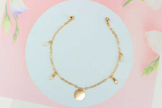 Rose Gold Anklet with Pearl Beads & Round Charm, XPAL1172 (2118-1)