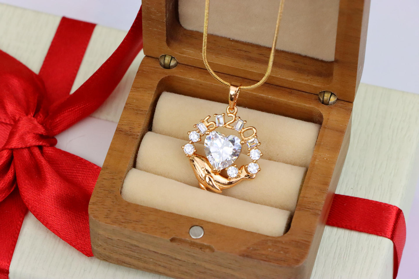 Rose Gold Dolphin Pendant with Heart CZ & Number Detail, XPPT1551 (2143-3)