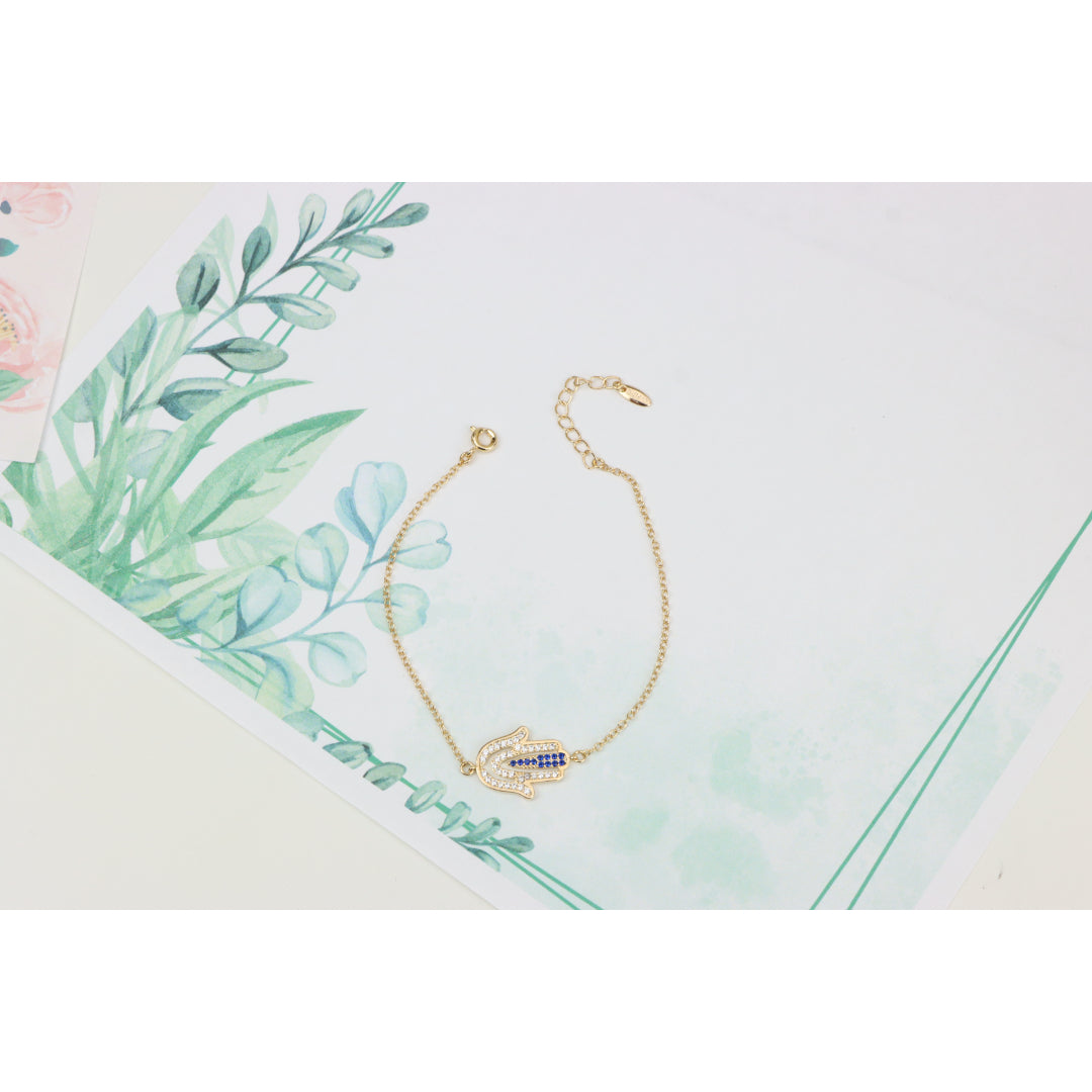 Elegant Hamsa Hand Charm Rose Gold Bracelet with Blue Accents, XPBL0852 (2086-1)