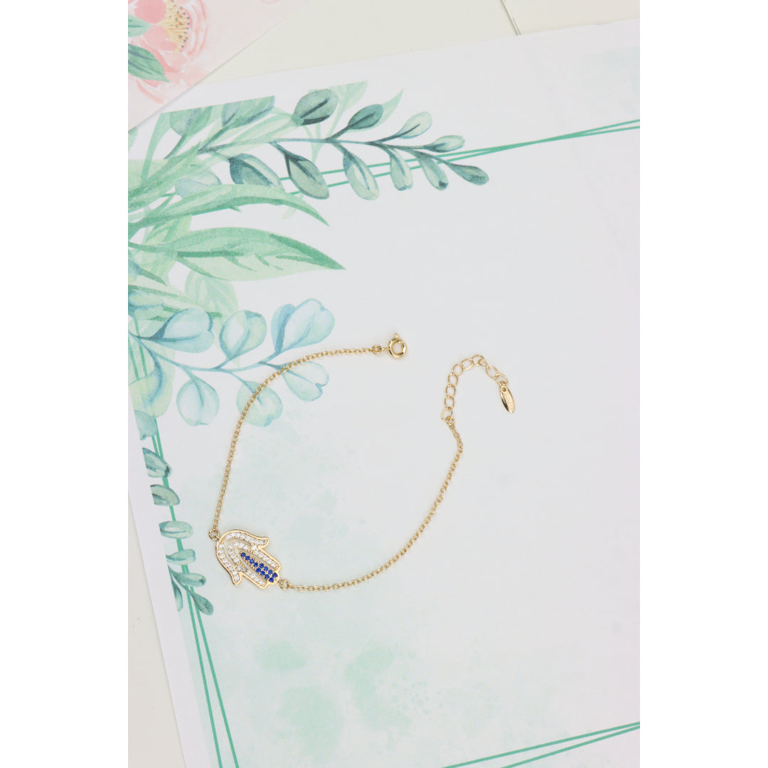 Elegant Hamsa Hand Charm Rose Gold Bracelet with Blue Accents, XPBL0852 (2086-1)