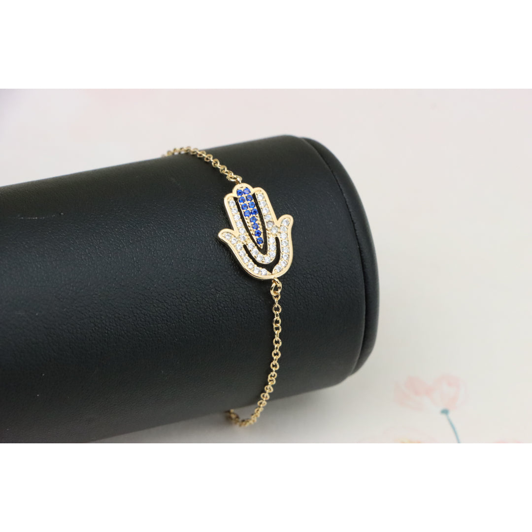 Elegant Hamsa Hand Charm Rose Gold Bracelet with Blue Accents, XPBL0852 (2086-1)