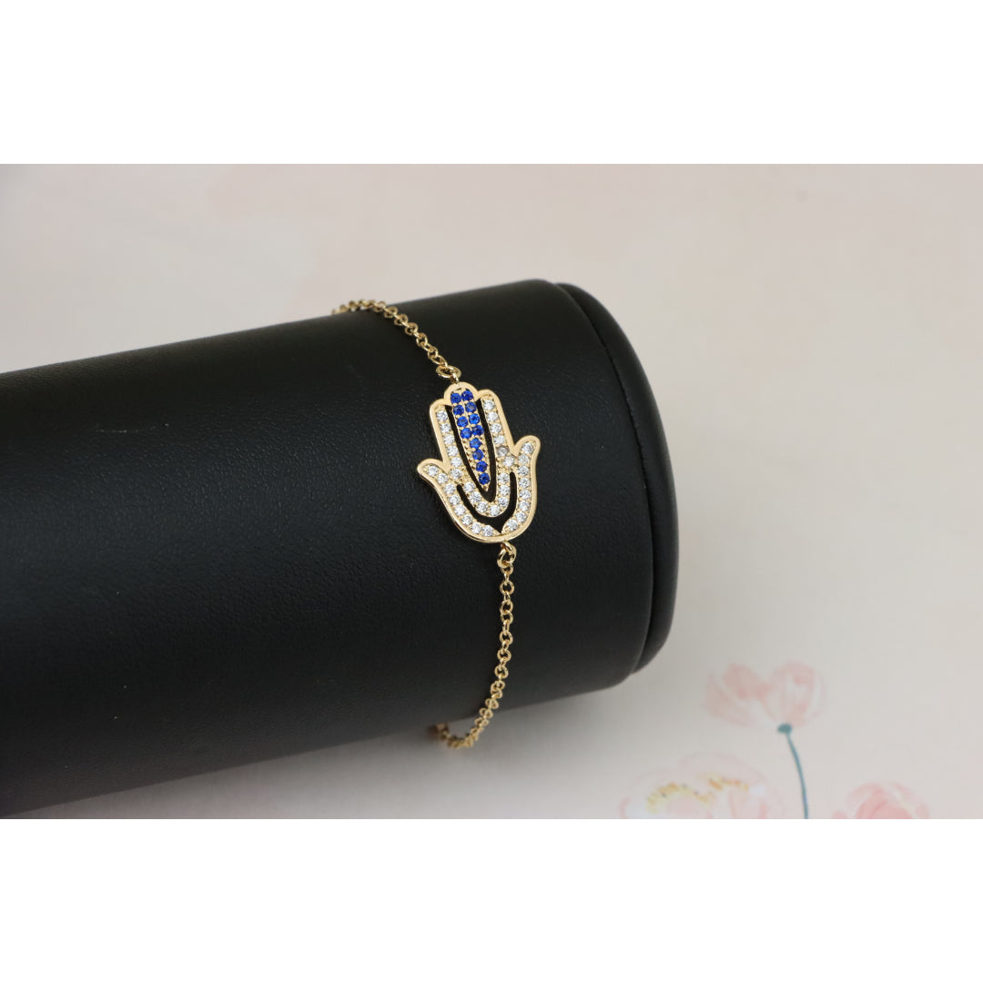 Elegant Hamsa Hand Charm Rose Gold Bracelet with Blue Accents, XPBL0852 (2086-1)