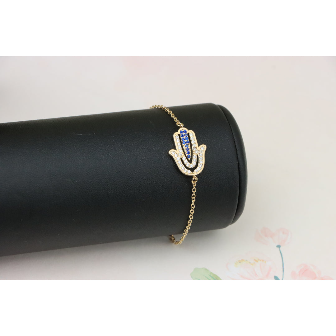 Elegant Hamsa Hand Charm Rose Gold Bracelet with Blue Accents, XPBL0852 (2086-1)