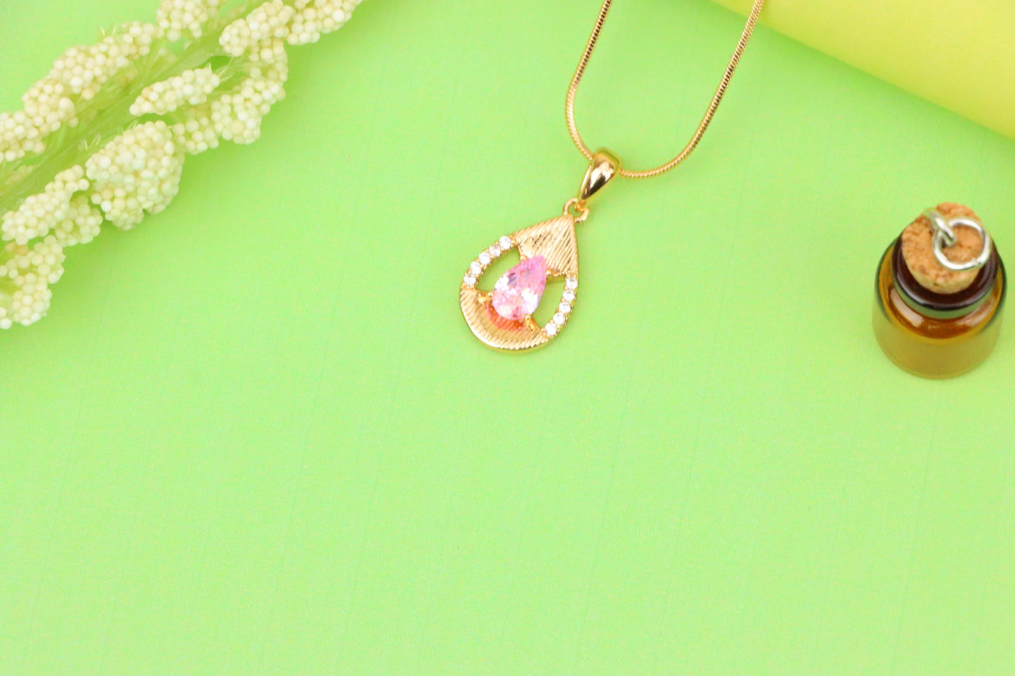 Teardrop Pink Pendant with Sparkling Crystals in Gold Plated Setting, XPPT1693 (2164-4)