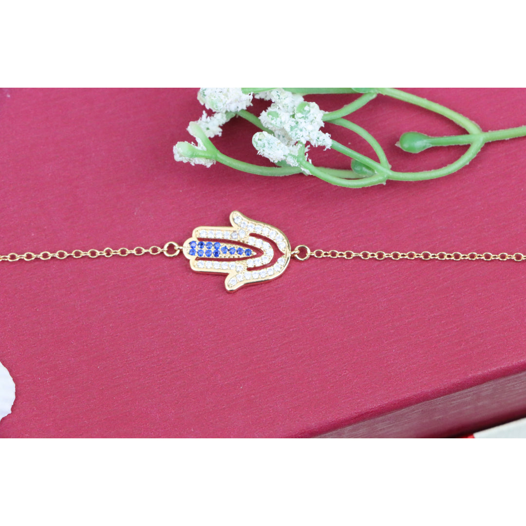 Elegant Hamsa Hand Charm Rose Gold Bracelet with Blue Accents, XPBL0852 (2086-1)