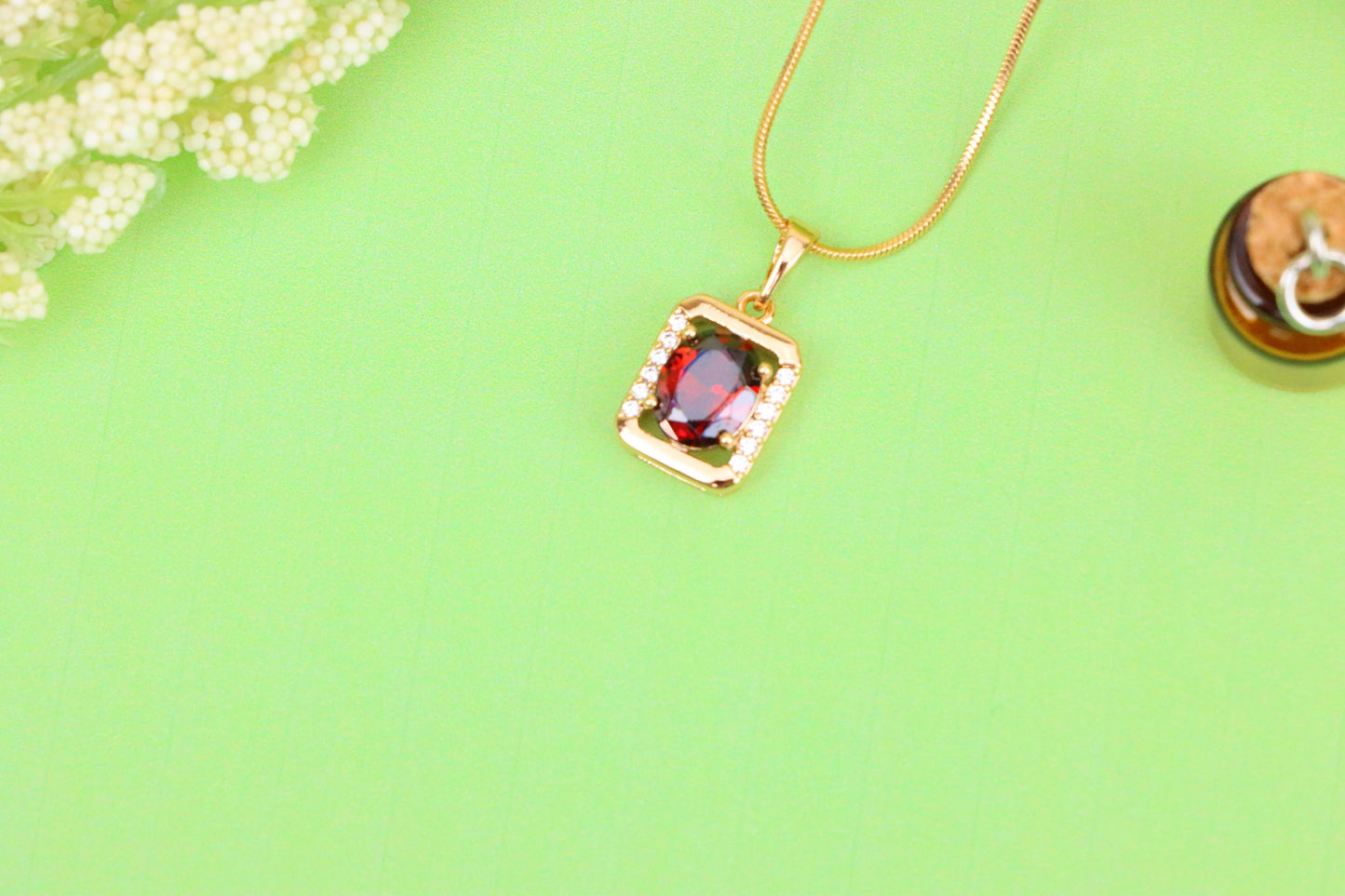 Elegant Red CZ Rose Gold Pendant with Mini Crystal Accents, XPPT1552 (2143-4)