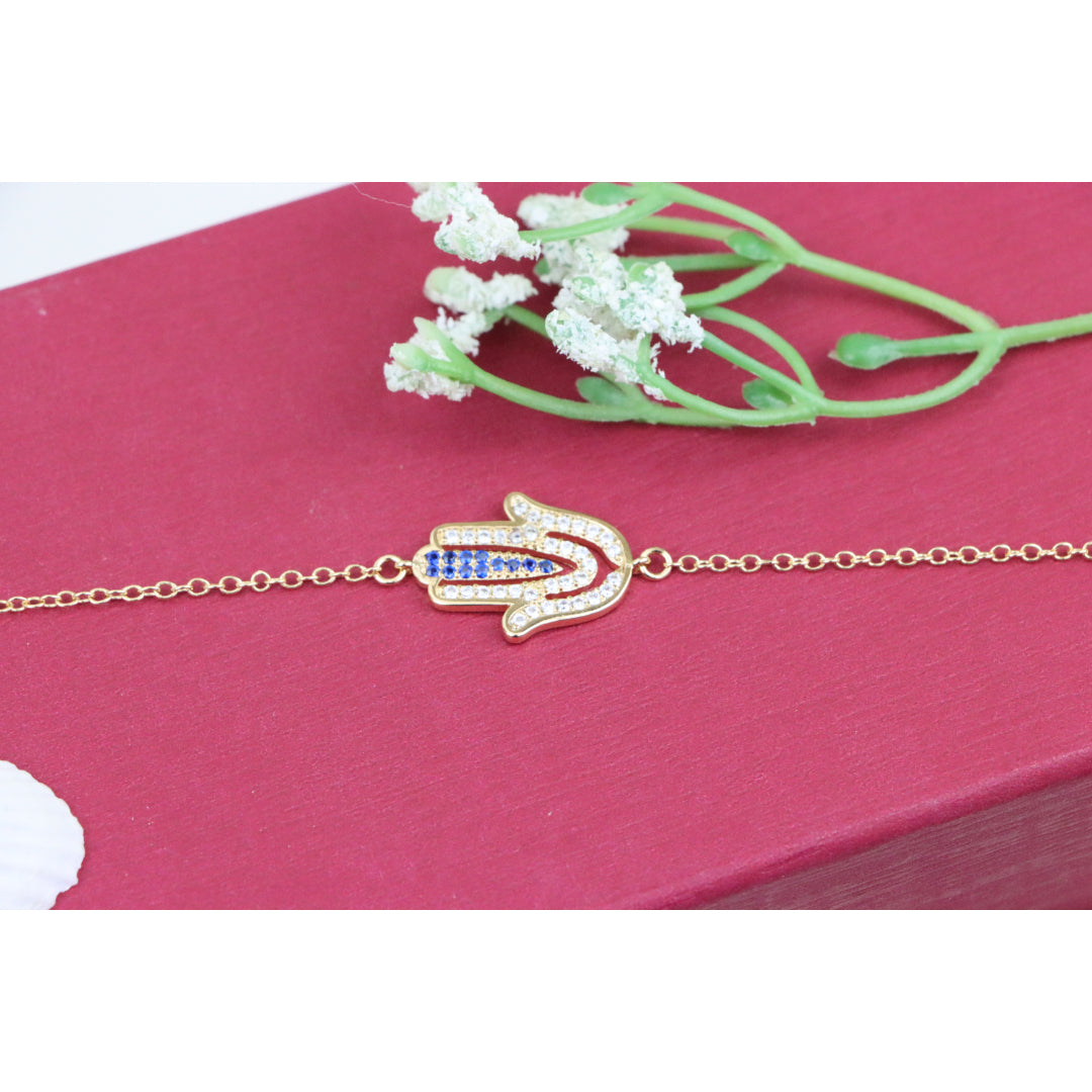 Elegant Hamsa Hand Charm Rose Gold Bracelet with Blue Accents, XPBL0852 (2086-1)