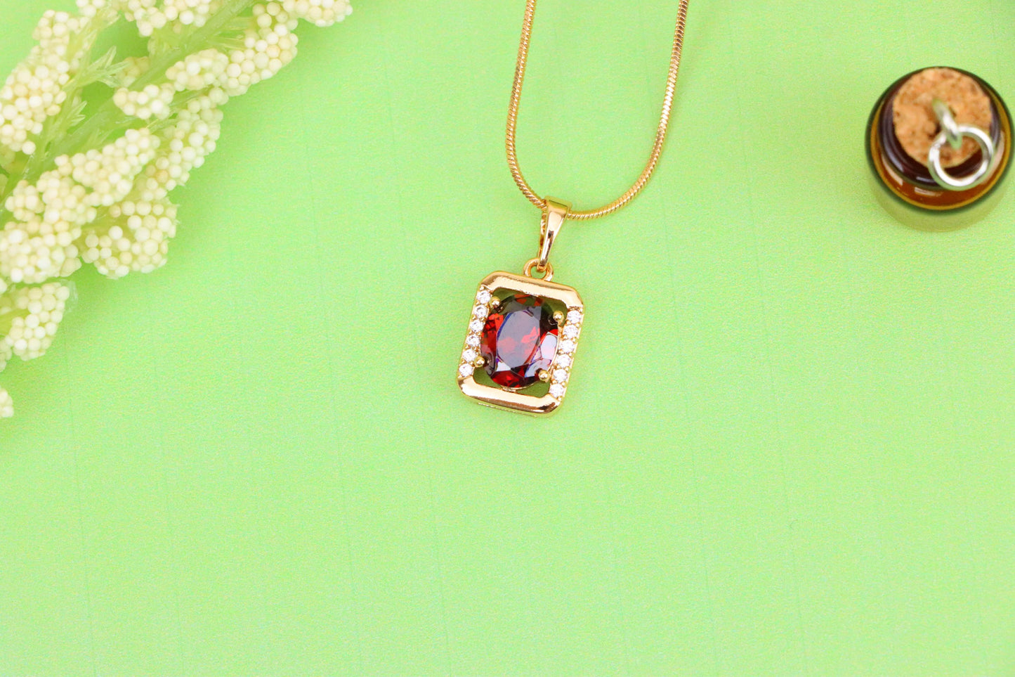 Elegant Red CZ Rose Gold Pendant with Mini Crystal Accents, XPPT1552 (2143-4)