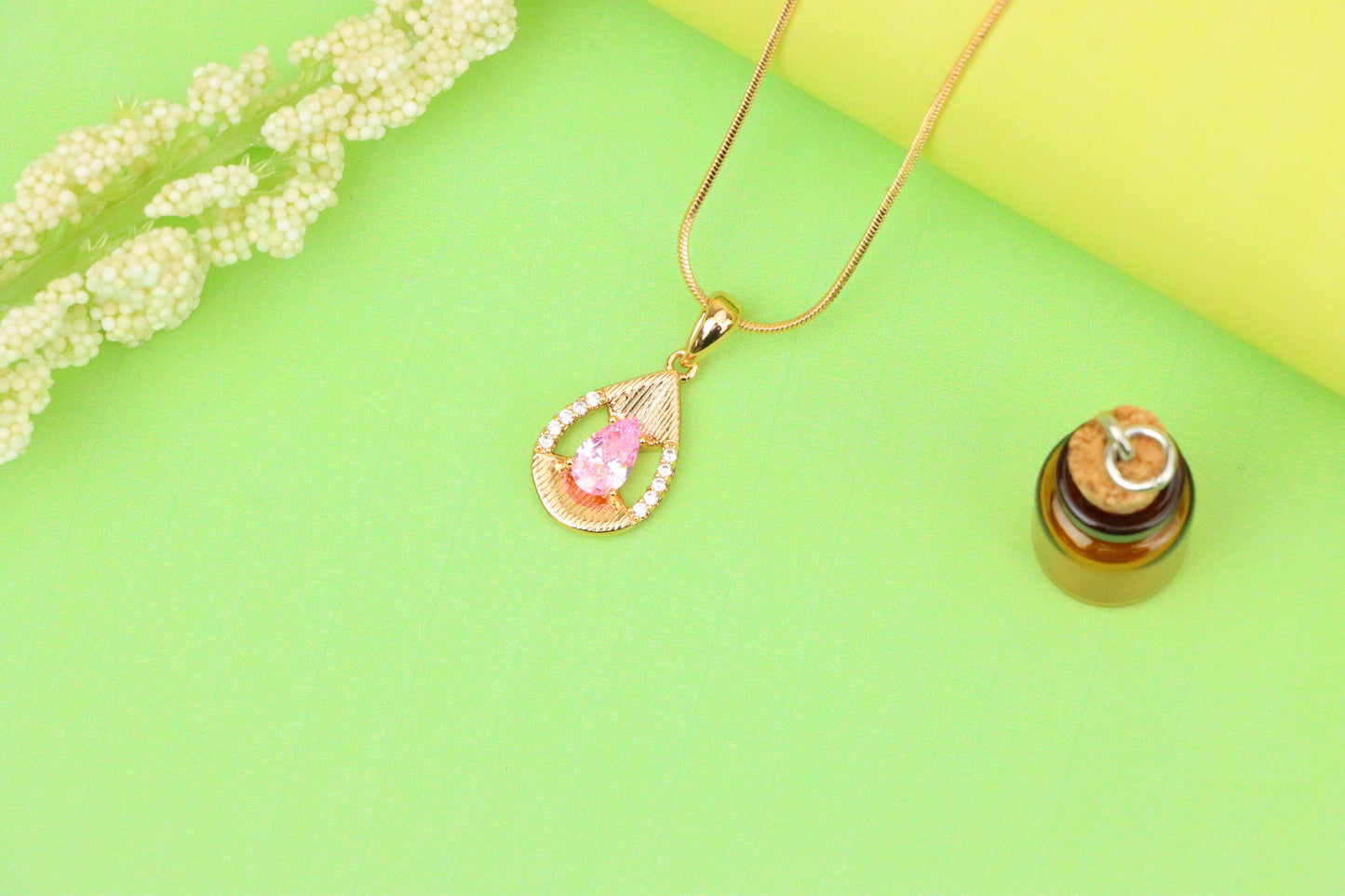 Teardrop Pink Pendant with Sparkling Crystals in Gold Plated Setting, XPPT1693 (2164-4)