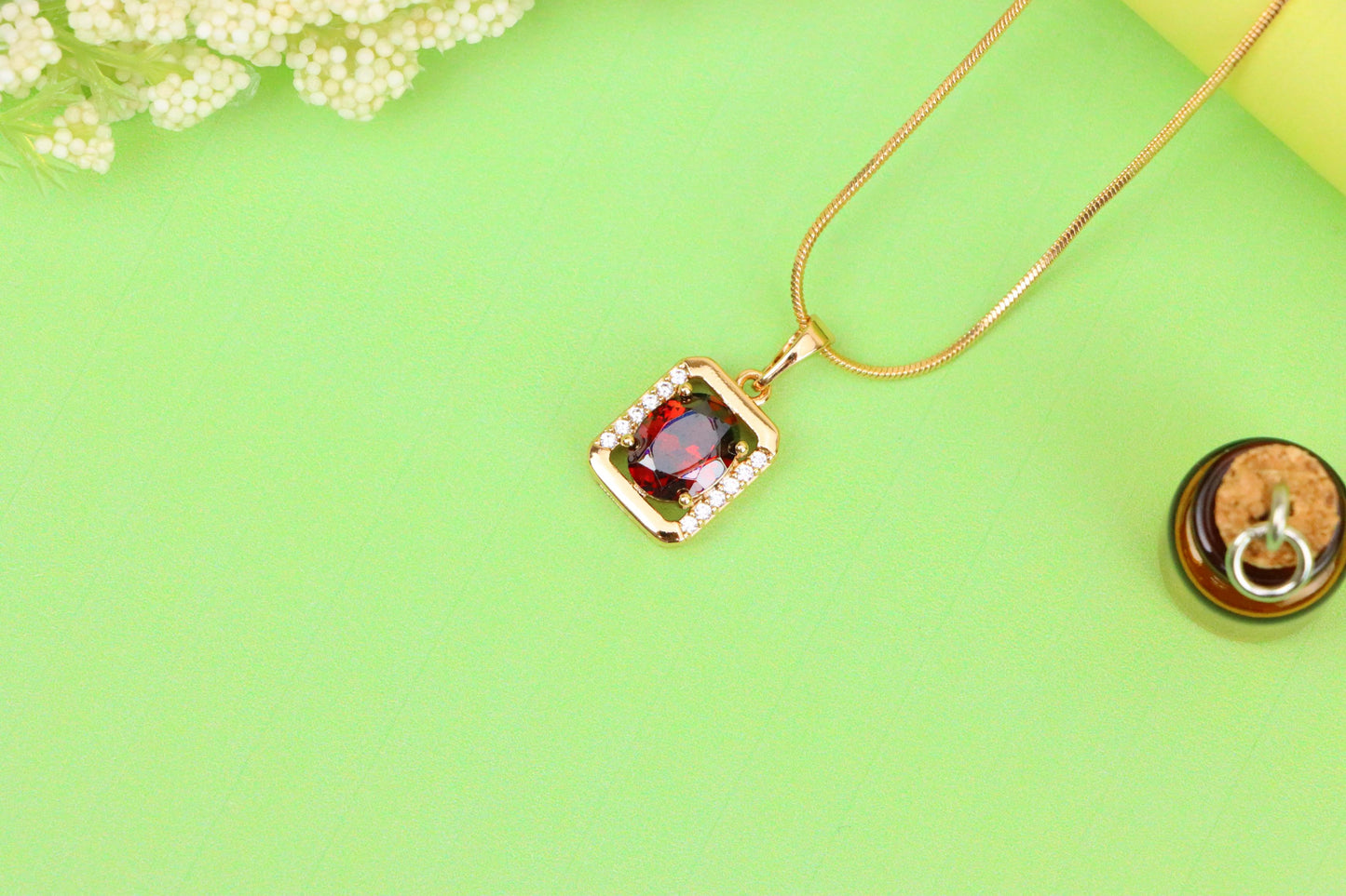 Elegant Red CZ Rose Gold Pendant with Mini Crystal Accents, XPPT1552 (2143-4)