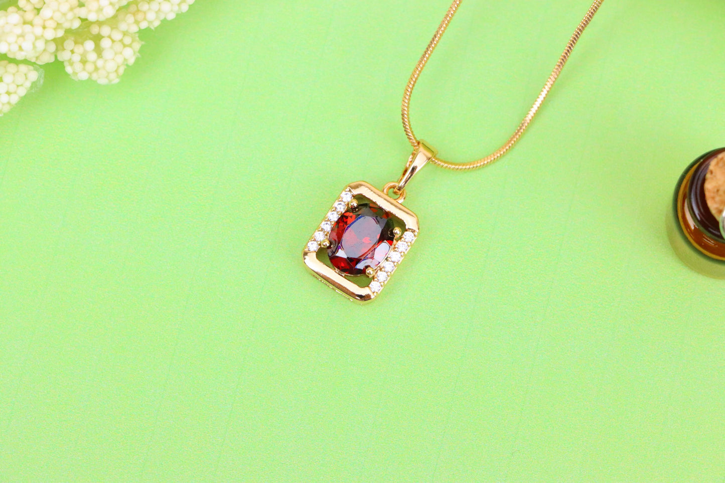 Elegant Red CZ Rose Gold Pendant with Mini Crystal Accents, XPPT1552 (2143-4)