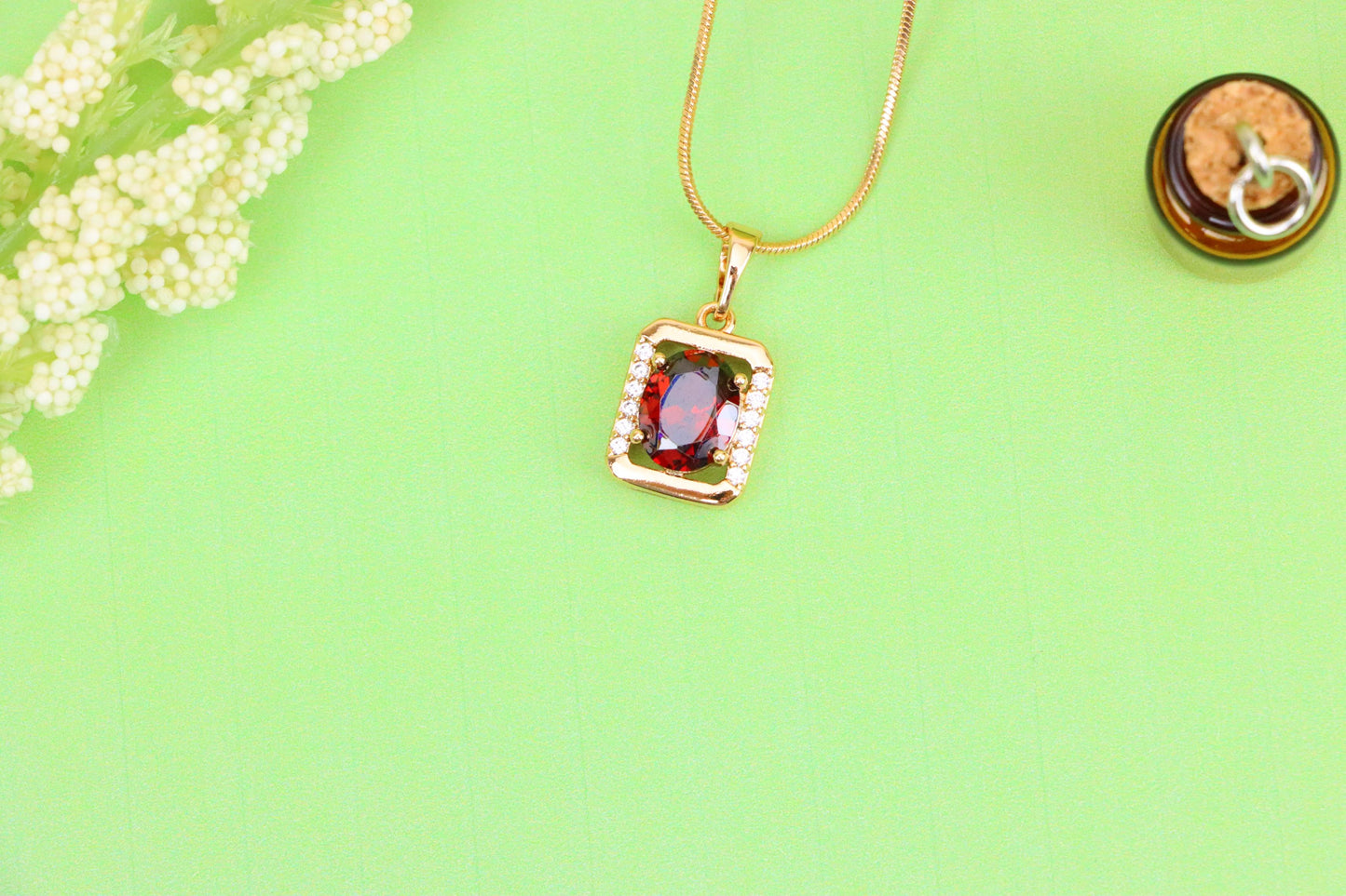 Elegant Red CZ Rose Gold Pendant with Mini Crystal Accents, XPPT1552 (2143-4)