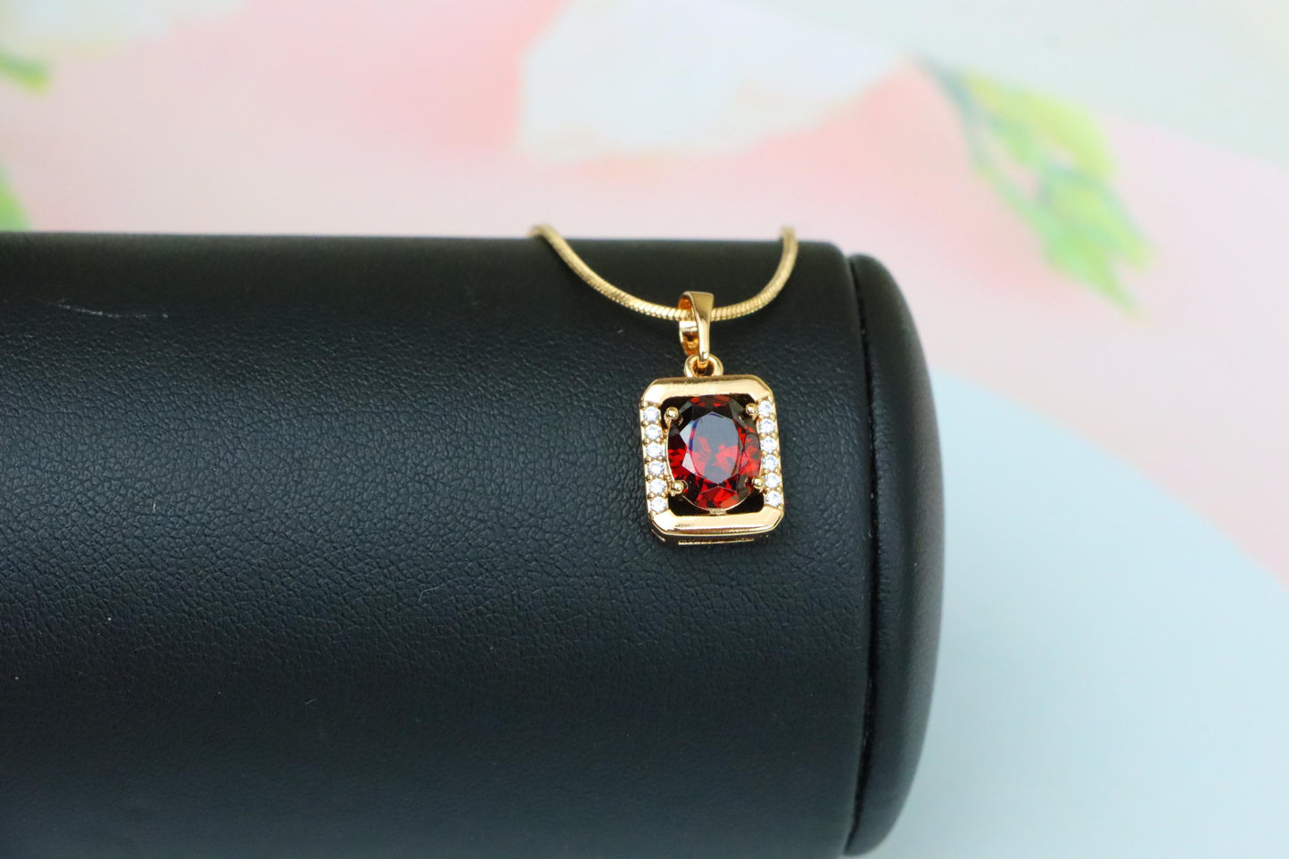 Elegant Red CZ Rose Gold Pendant with Mini Crystal Accents, XPPT1552 (2143-4)