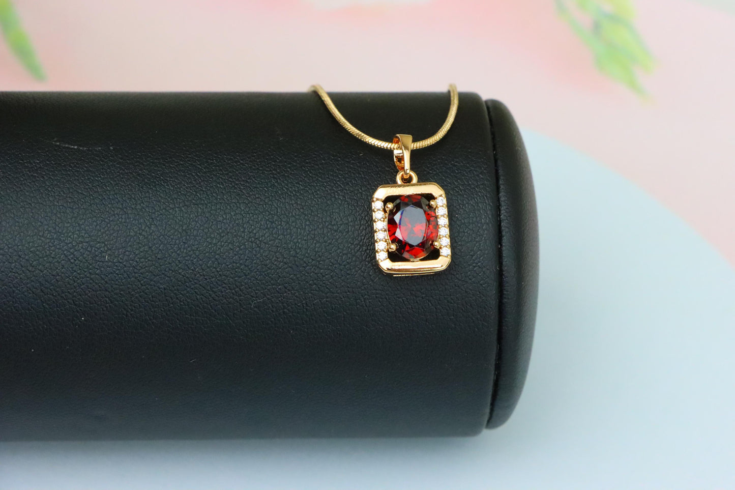 Elegant Red CZ Rose Gold Pendant with Mini Crystal Accents, XPPT1552 (2143-4)