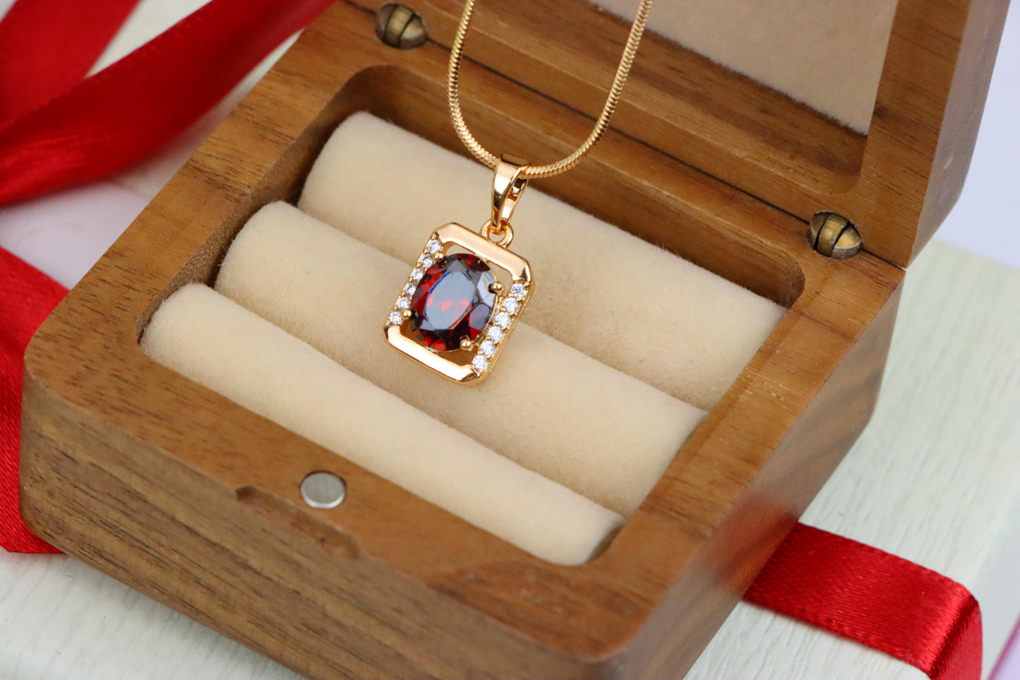 Elegant Red CZ Rose Gold Pendant with Mini Crystal Accents, XPPT1552 (2143-4)