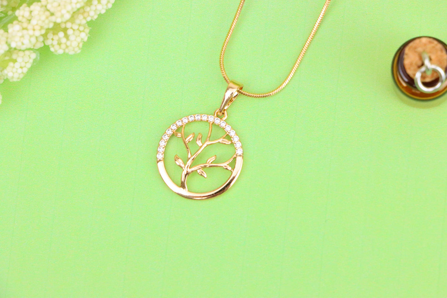 Tree of Life Rose Gold Pendant with CZ Accents in Circular Frame, XPPT1553 (2143-5)