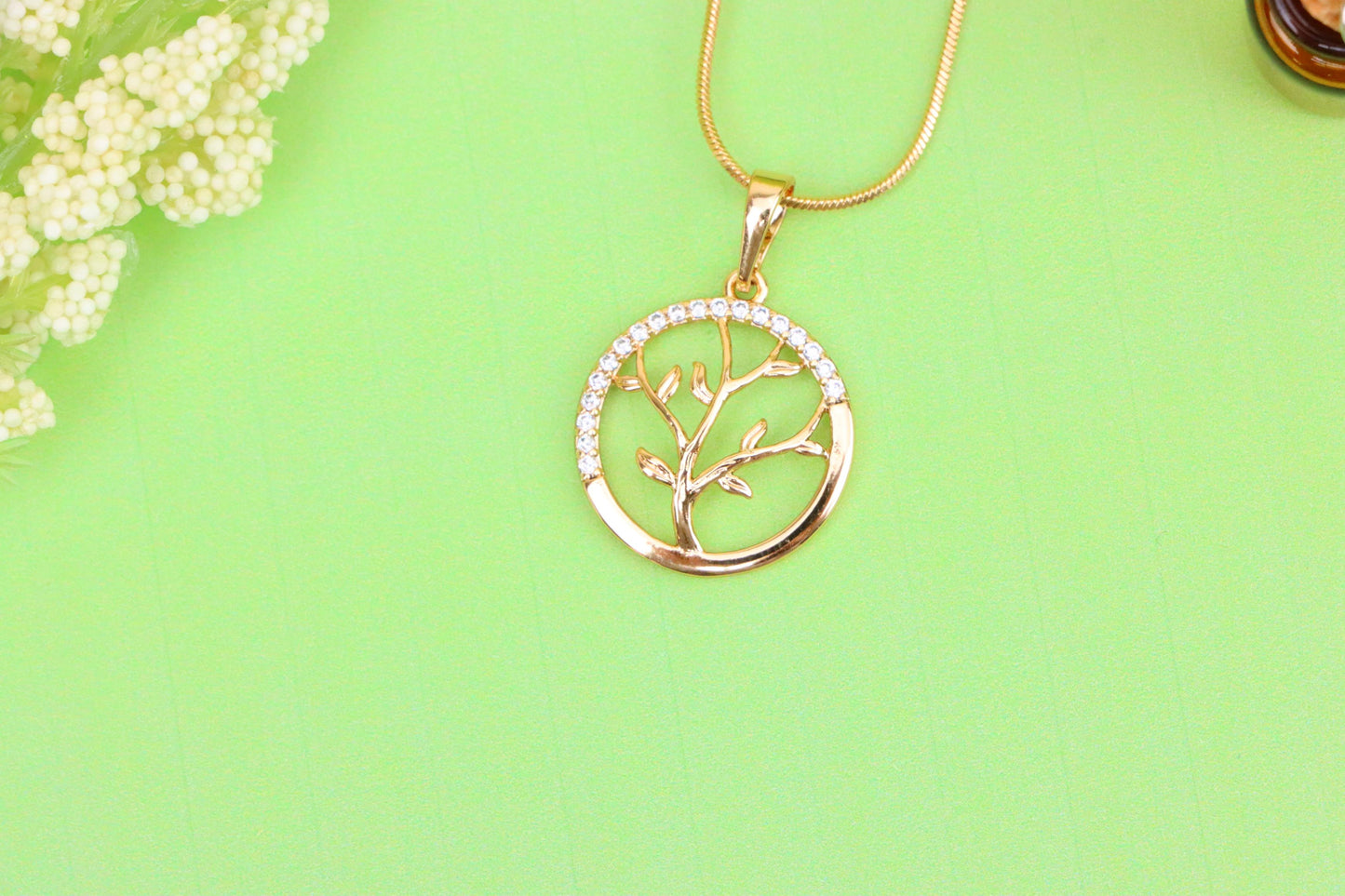 Tree of Life Rose Gold Pendant with CZ Accents in Circular Frame, XPPT1553 (2143-5)