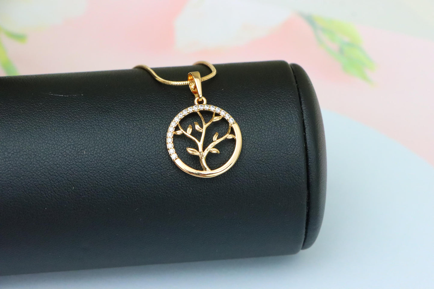 Tree of Life Rose Gold Pendant with CZ Accents in Circular Frame, XPPT1553 (2143-5)