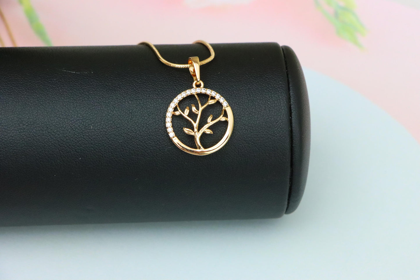 Tree of Life Rose Gold Pendant with CZ Accents in Circular Frame, XPPT1553 (2143-5)