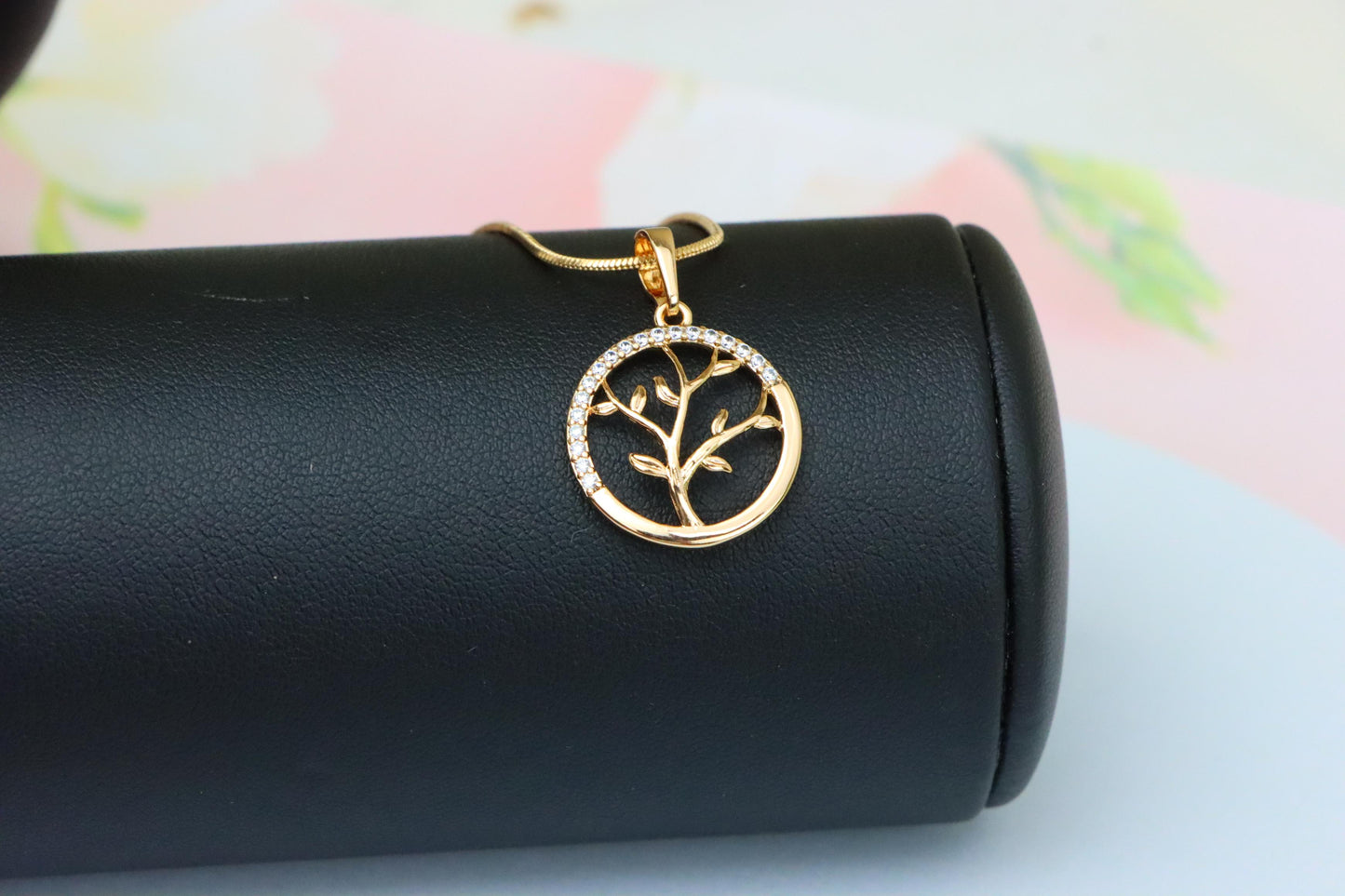 Tree of Life Rose Gold Pendant with CZ Accents in Circular Frame, XPPT1553 (2143-5)