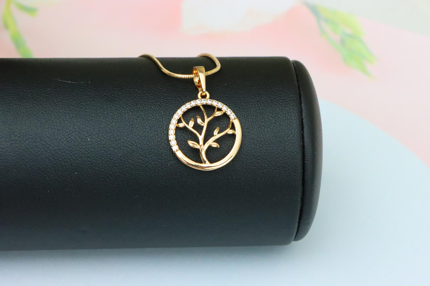 Tree of Life Rose Gold Pendant with CZ Accents in Circular Frame, XPPT1553 (2143-5)