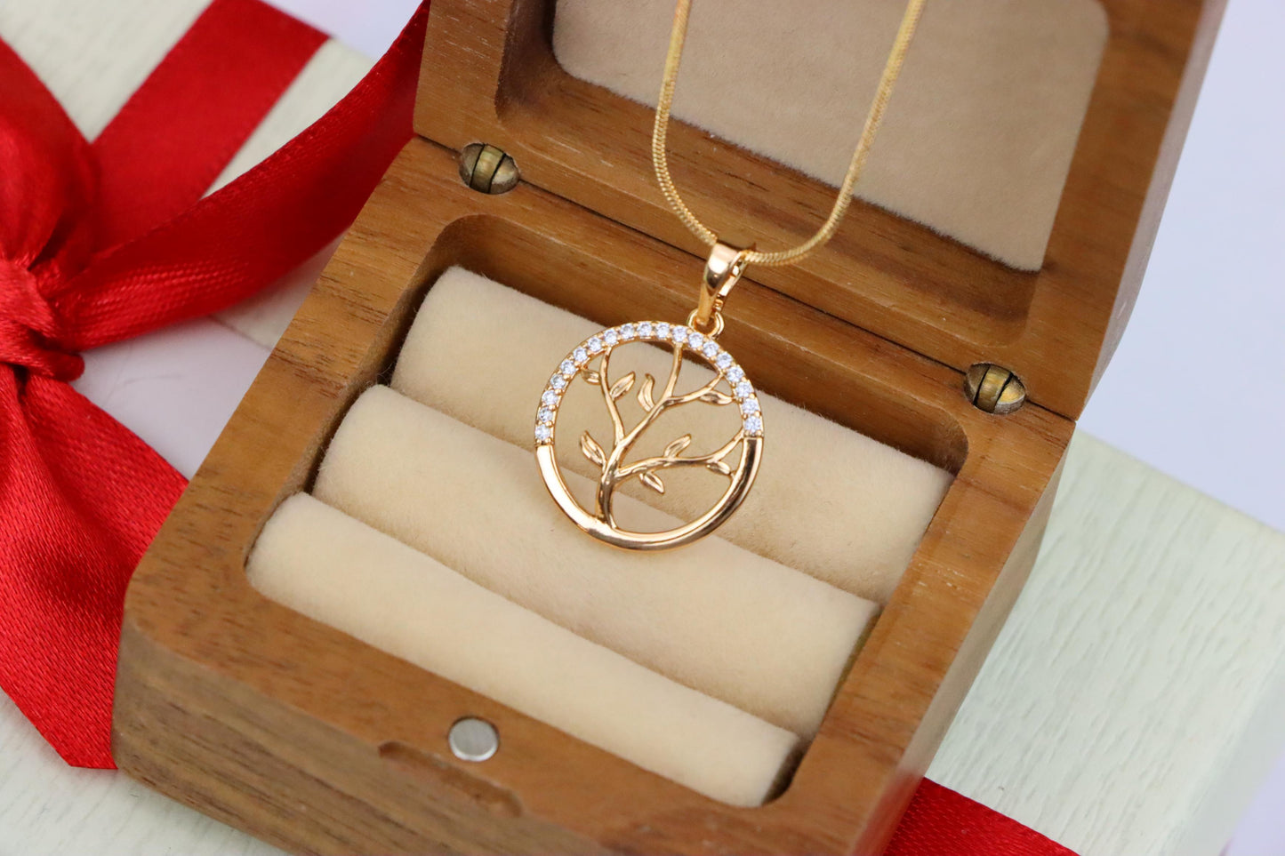 Tree of Life Rose Gold Pendant with CZ Accents in Circular Frame, XPPT1553 (2143-5)