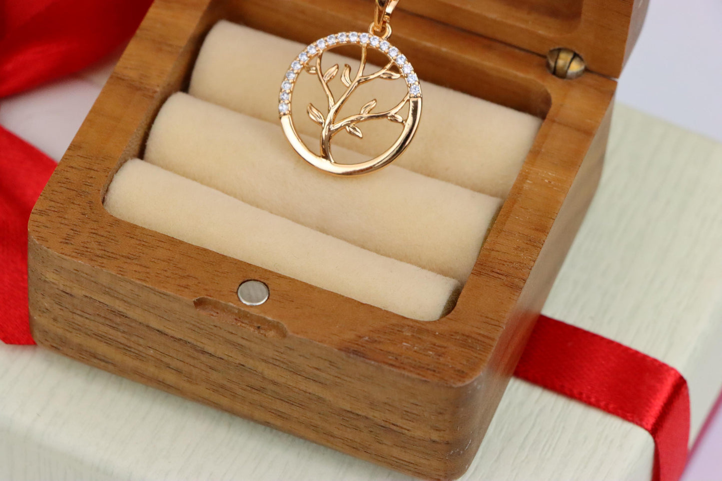 Tree of Life Rose Gold Pendant with CZ Accents in Circular Frame, XPPT1553 (2143-5)