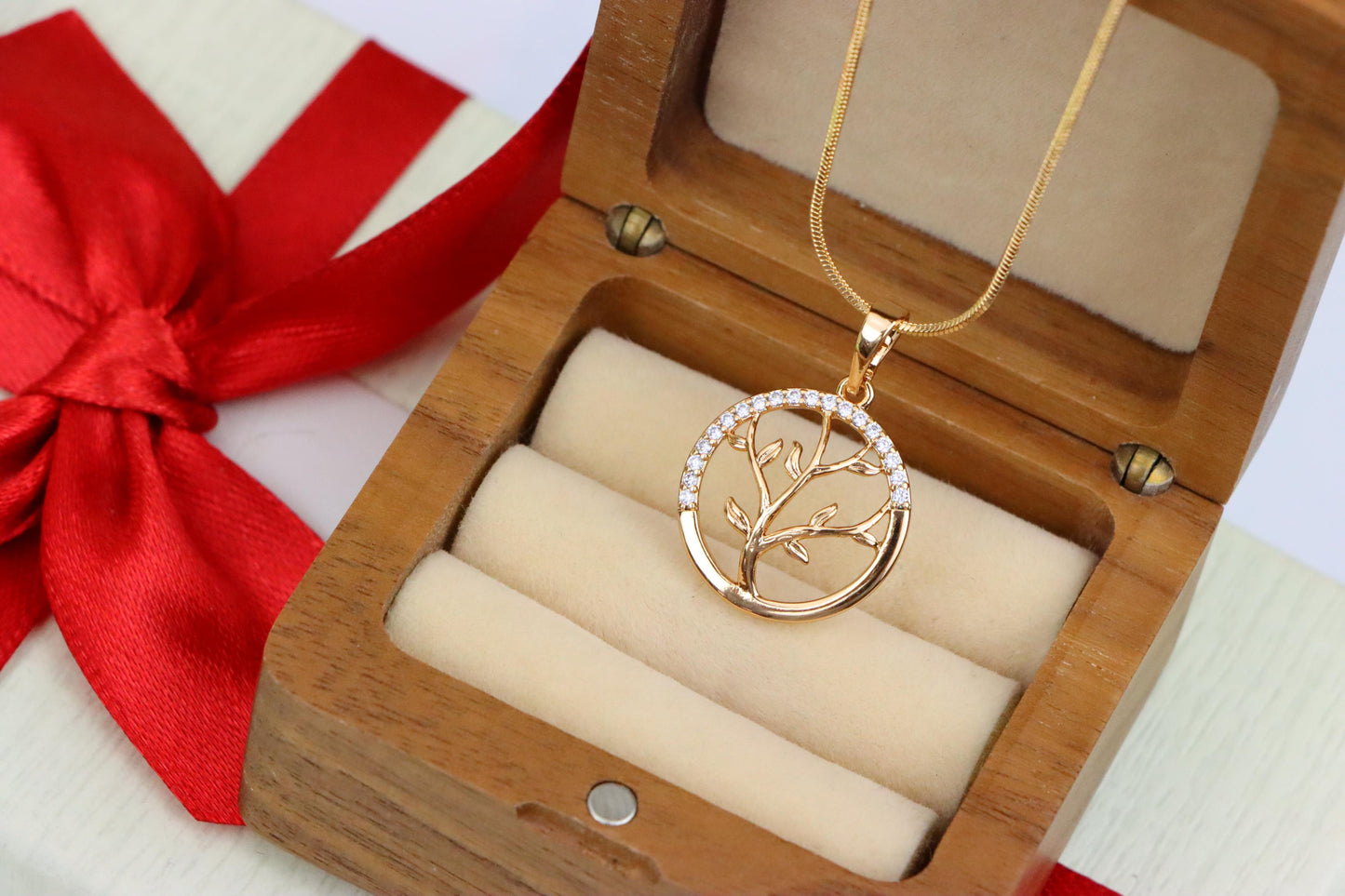 Tree of Life Rose Gold Pendant with CZ Accents in Circular Frame, XPPT1553 (2143-5)