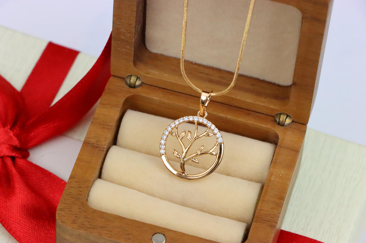 Tree of Life Rose Gold Pendant with CZ Accents in Circular Frame, XPPT1553 (2143-5)